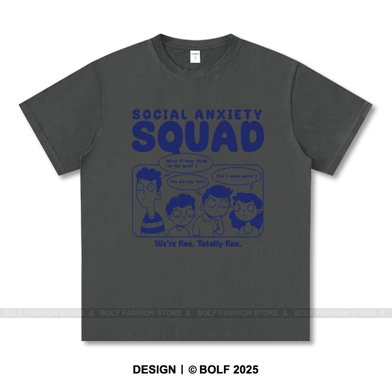 Women's Social Anxiety Squad Printed T-Shirt 100% Cotton Oversized Relatable Graphic Tees for Men Summer Tops Mood Streetwear