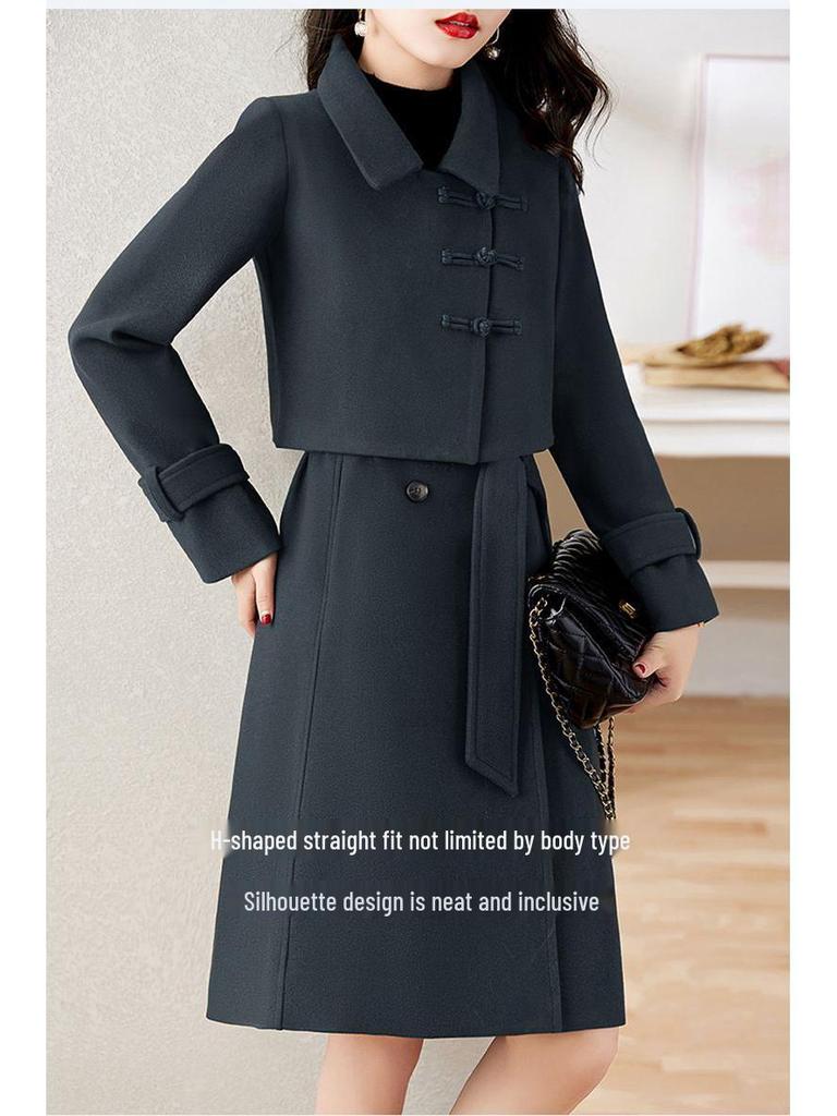 Women's Gray Wool Suit: 2025 Autumn/Winter High-End Fashion Coat Dress Set