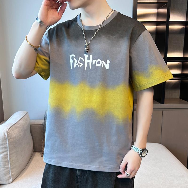 Men's Gradient Print Crew Neck T-Shirt - Casual Letter Graphic Tee