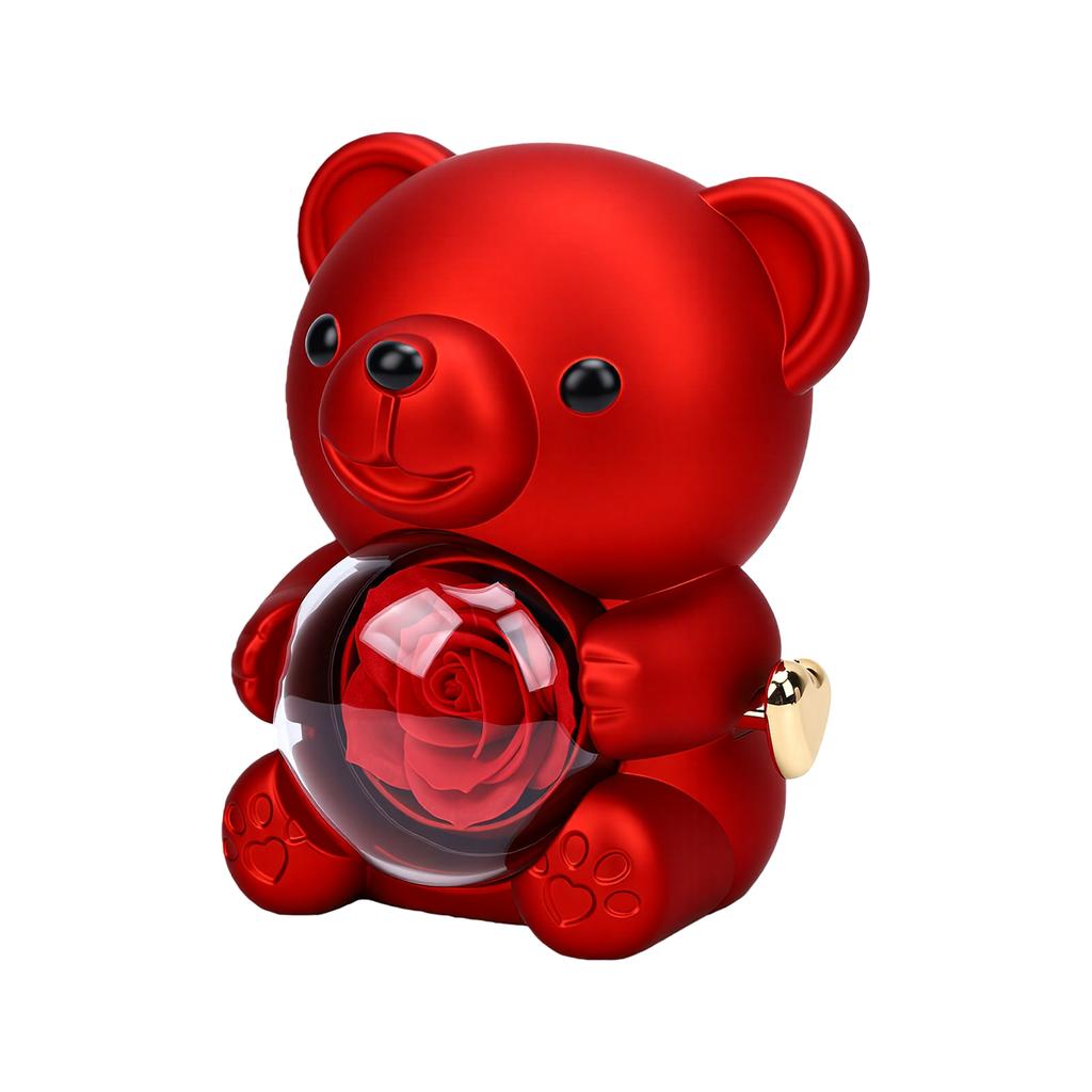 Boîte pendentif ours mignon Collier exquis en forme d'ours Boîte cadeau rotative avec rose en savon pour bijoux Bague