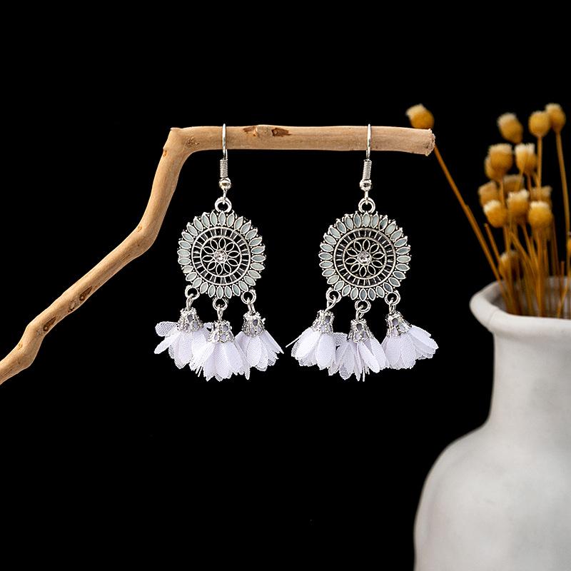 Boucles d'oreilles pendantes longues à pampilles en métal de style ethnique bohème