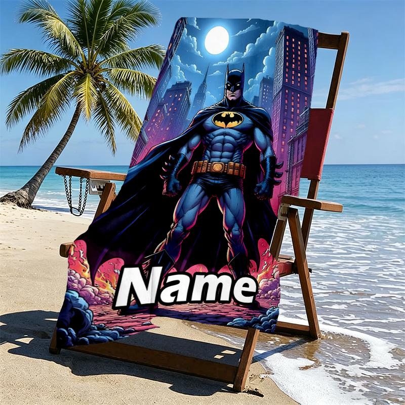 Custom Name Personalized Batman Print Beach Towel, for Trip Camping Beach Party Home Decor, Birthday Gift for Family & Friends
