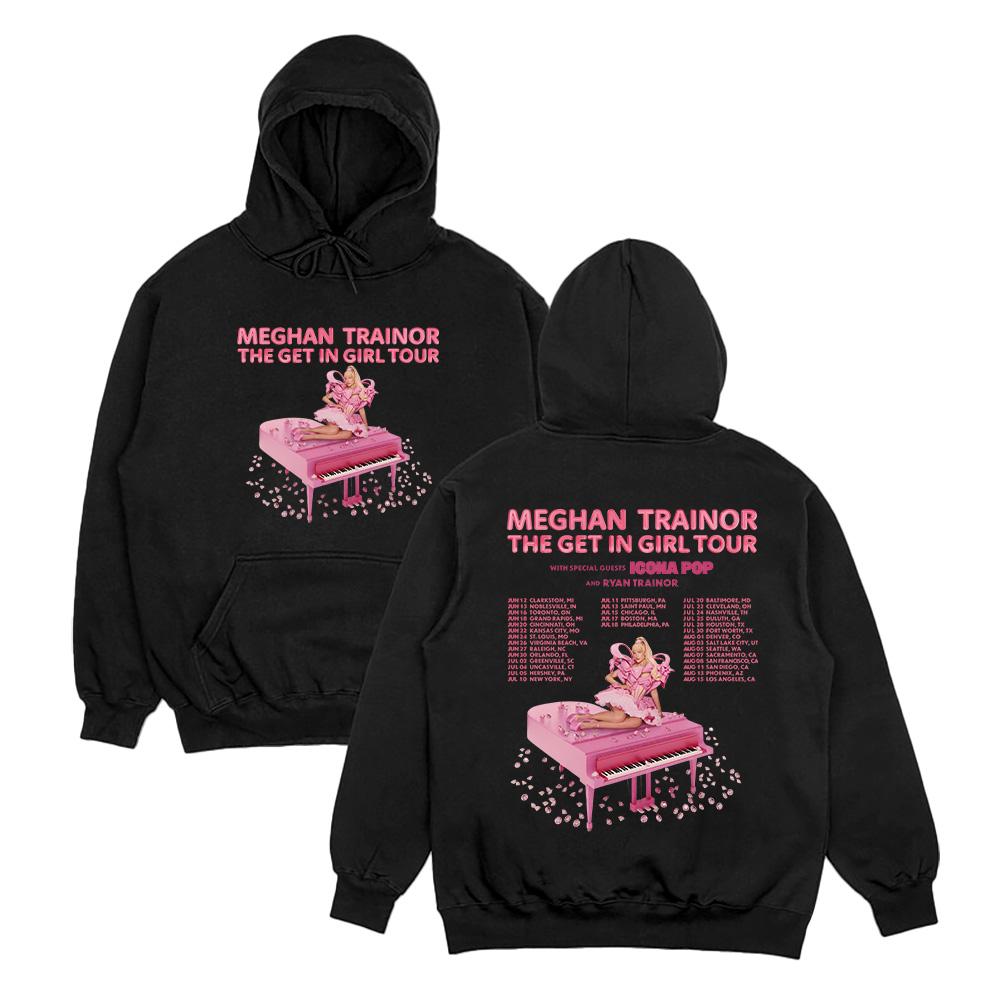 

Meghan Trainor The Get Girl Tour Толстовки для фанатов мужского и женского пола, одежда с двусторонней графикой, осенне-зимняя толстовка с длинным рукавом в стиле Y2K XS чёрный