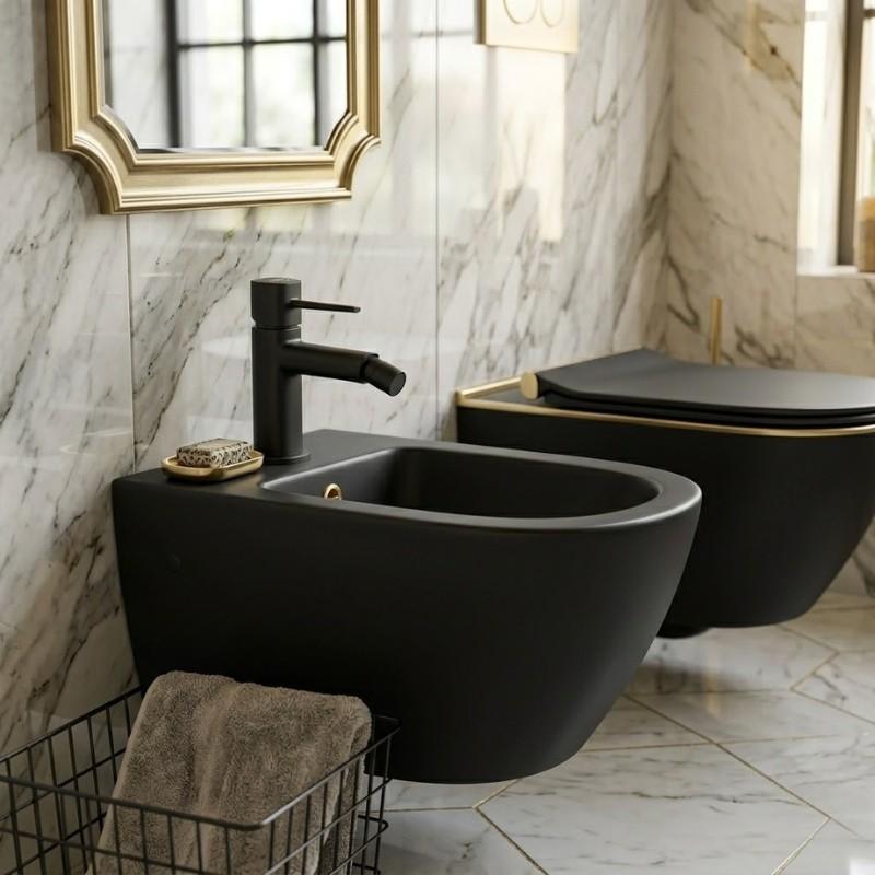 Pola Black Floor-Mounted Bidet Tap with Stopper