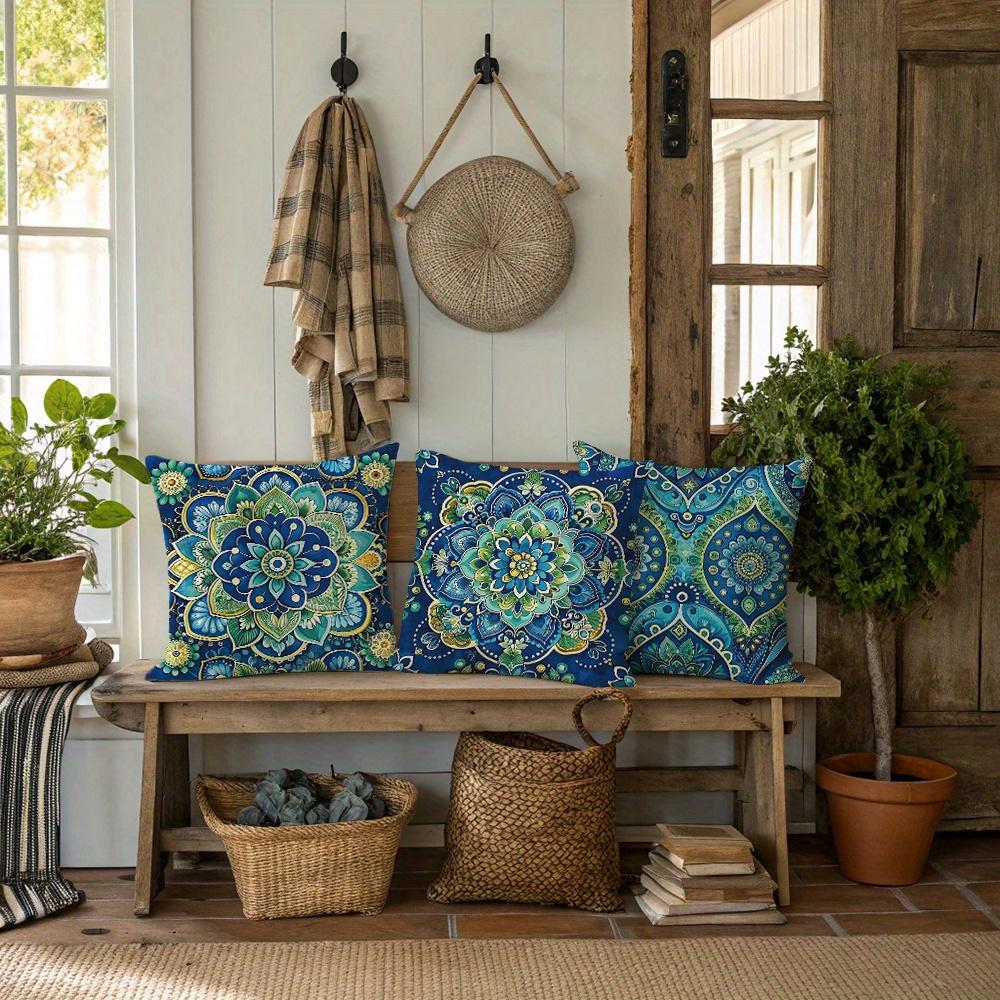 1/4pcs Blue Floral Patterned Pillow Covers Sofa Cushion Cover Home Bedroom Room Decoration