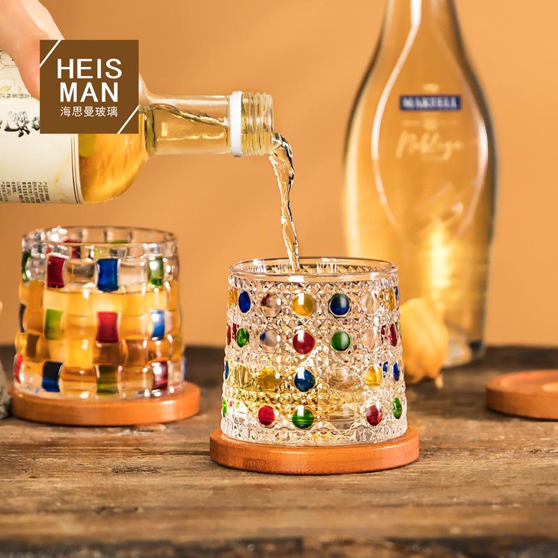 Creative Rotating Whiskey Glasses, Hand-Painted Rotating Rotating Rotating Glasses, with Wooden Tray, Decompression Glasses