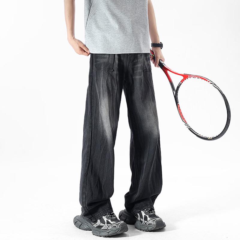 JEEP SPIRIT Men's Retro Straight Wide-Leg Jeans