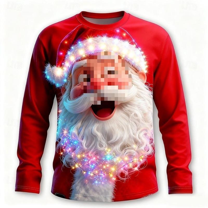 Christmas Men's Santa Claus Funny Long Sleeve T-shirt 3D Printed O-neck Tops Fashion Street Casual T-shirt
