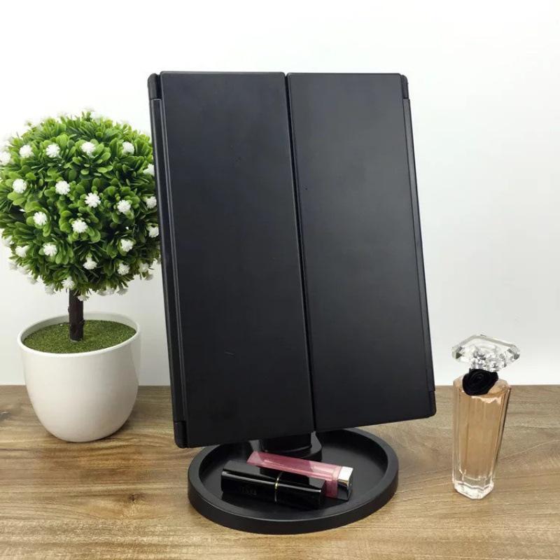 Rotatable 3-Fold LED Makeup Mirror with Magnification and Desktop Storage