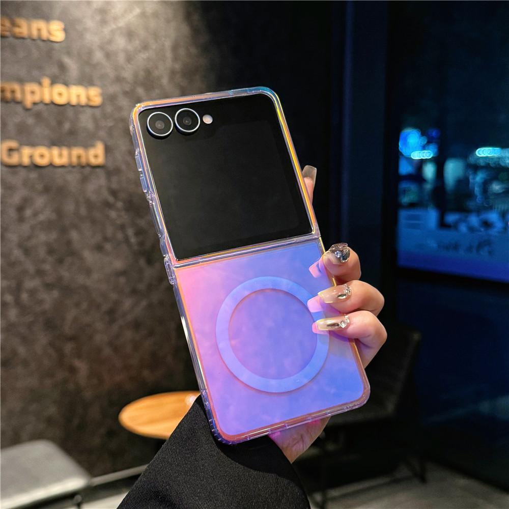 Applicable To Samsung Zflip7 Mobile Phone Case Zflip 5th Generation Folding Screen Flip Zflip6 Laser Gradual Change Magnetic Case