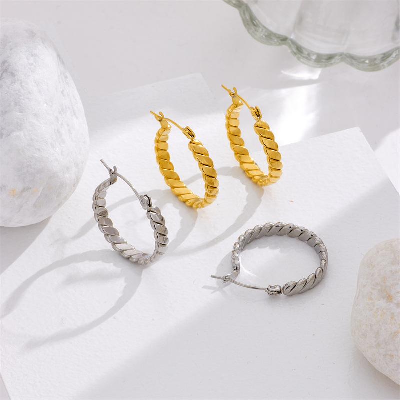 Titanium Steel Gold Chunky Twisted Hoop Earrings Non Fading Versatile Ear Cuff for Women