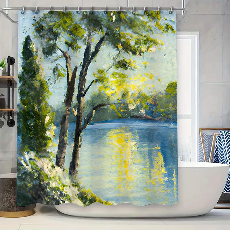 

Watercolor Forest Bathing Shower Curtain Modern Rustic Style Print for Bathroom Decorations 90x180cm
