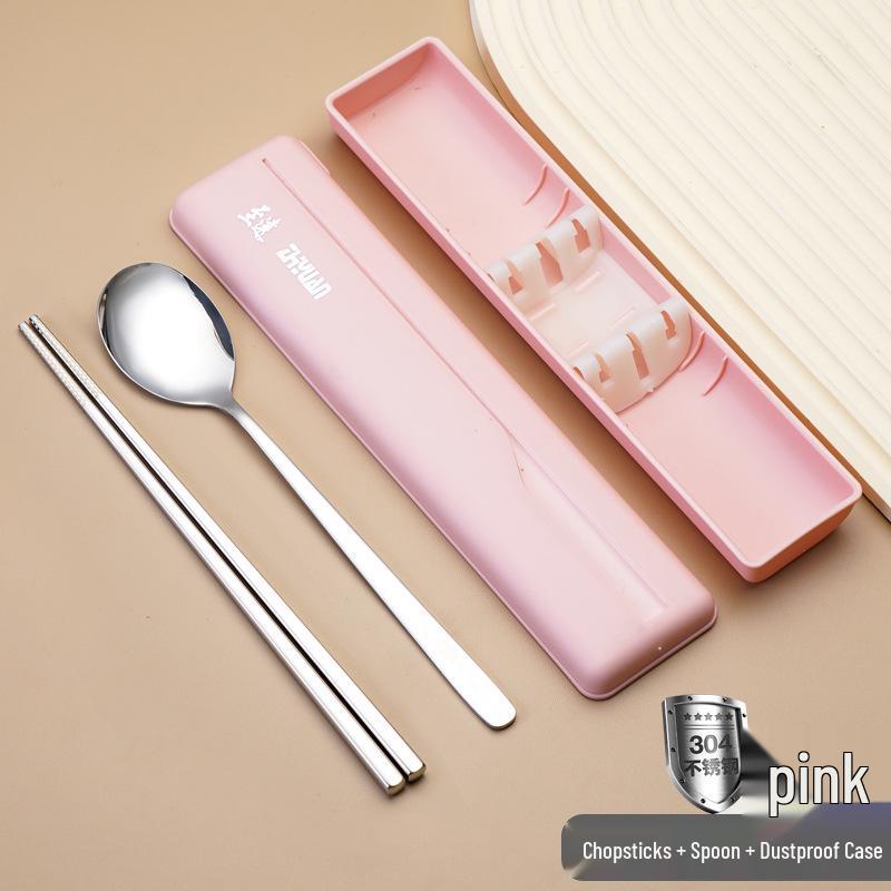 Portable Stainless Steel Cutlery Set: Chopsticks, Spoon, and Fork with Storage Box