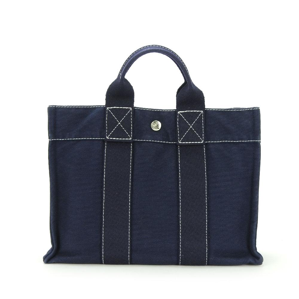 Used HERMES Handbag Tote PM Deauville canvas Navy Navy casual