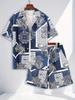 Men's Summer Paisley Pattern 3D Print Shirt and Shorts Set, Vintage Ethnic Style Hawaiian Shirt