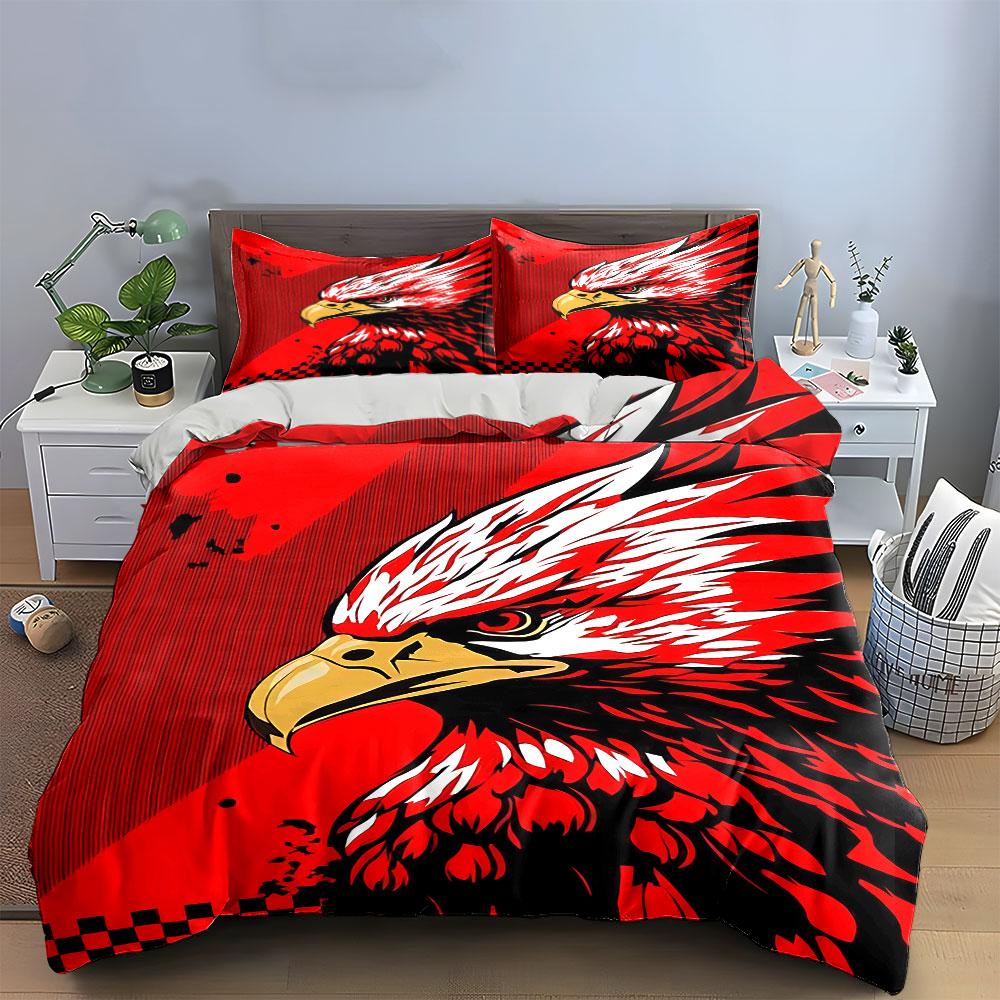 Fierce Red Eagle Design Bedding Duvet Cover Set Duvet Cover Pillowcases (1*Duvet Cover 2*Pillowcases, Without Duvet Insert)