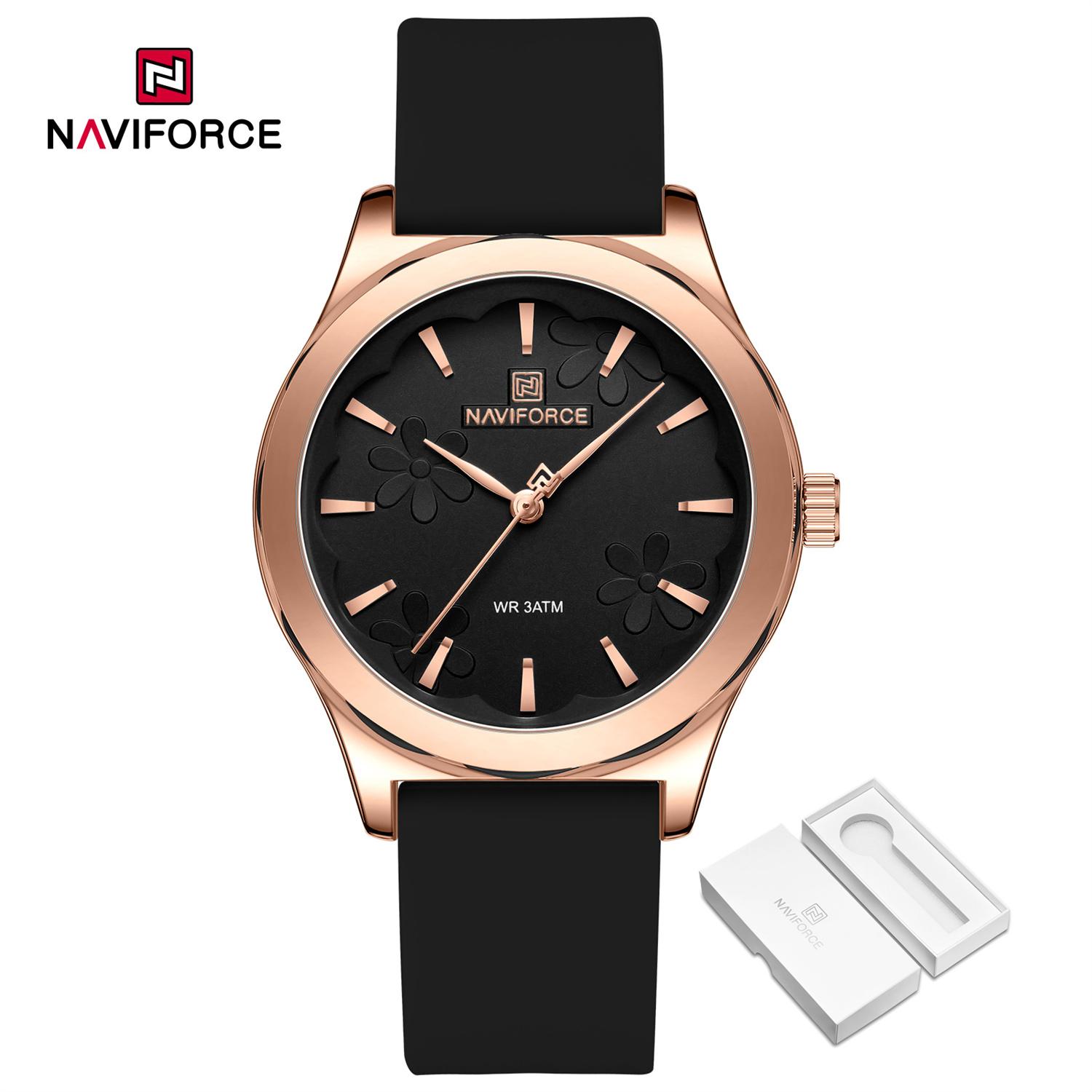

NAVIFORCE Women Watch Fashion Casual Watches Waterproof Elegant Girls Original Quartz Rubber Watch NF5051 чорний