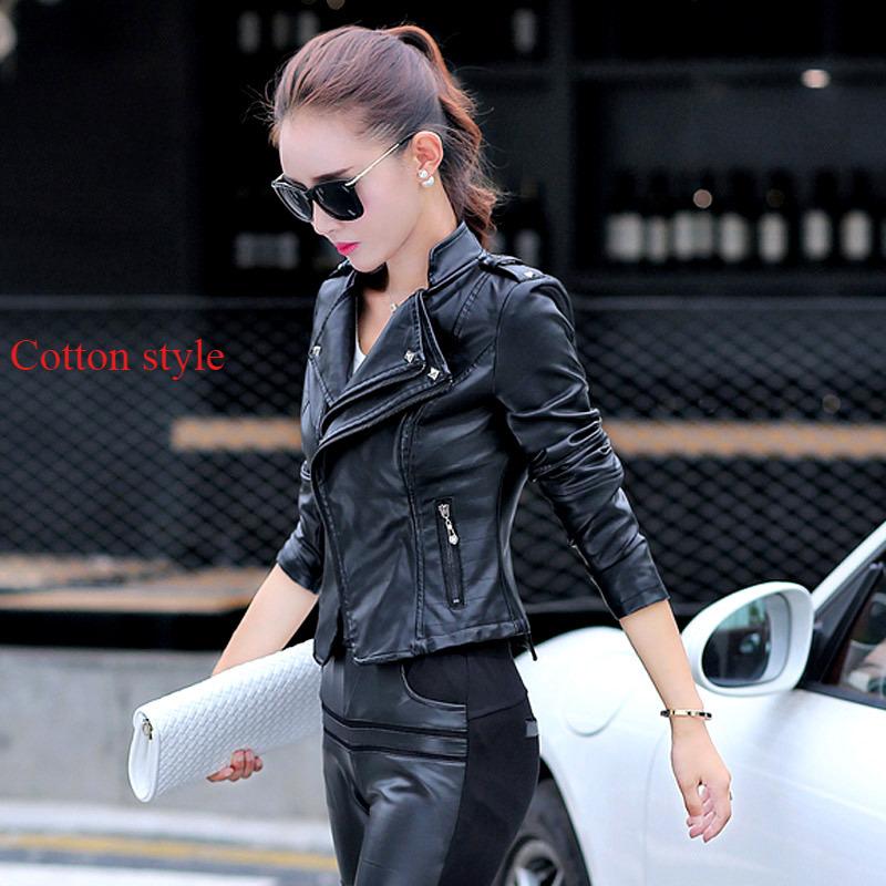 Jachetă de piele pentru femei, scurtă, neagră, de primăvară și toamnă, în stil coreean, jachetă slim PU, jachetă de motocicletă, jachetă mică, îmbrăcăminte pentru femei