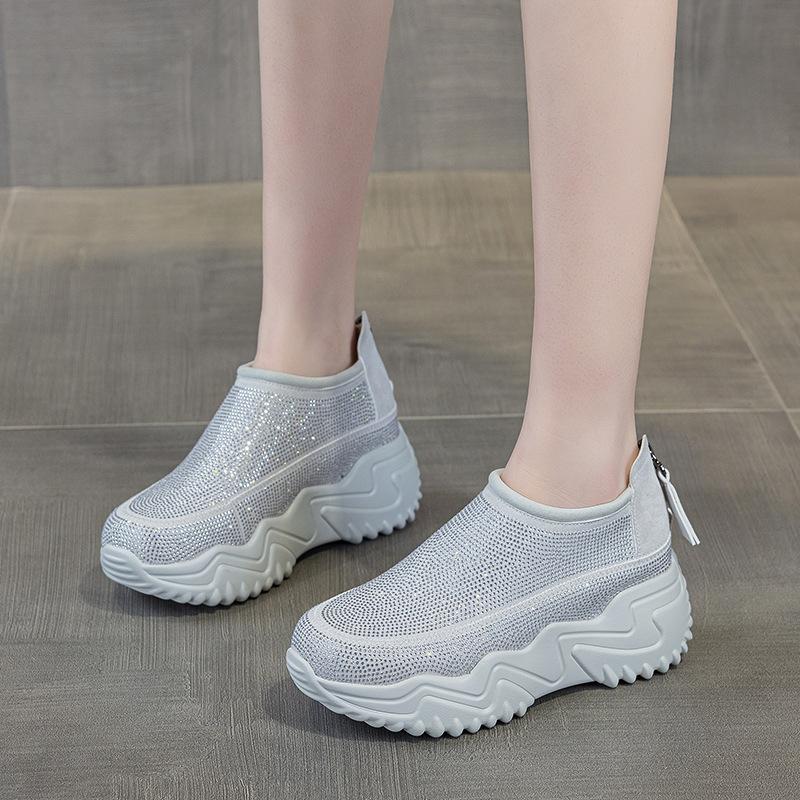 Thick-soled Muffin Rhinestone Casual Shoes Spring and Autumn New Small Light Breathable Dad Shoes