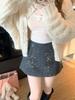Korean Style Woolen Plaid Heavy Beaded High Waist A-line Skirt Pants for Women - Winter New Arrival