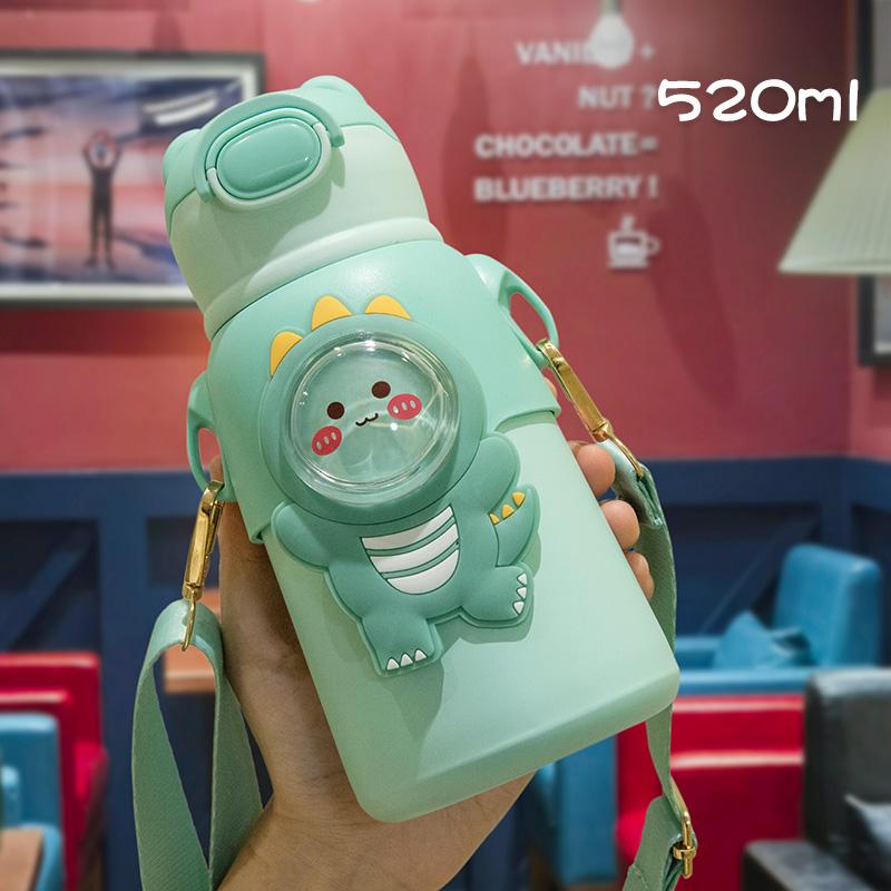 Children Mug Stainless Steel Leak-Proof Vacuum Flask With Straw Cartoon Thermal Water Bottle Drinkware
