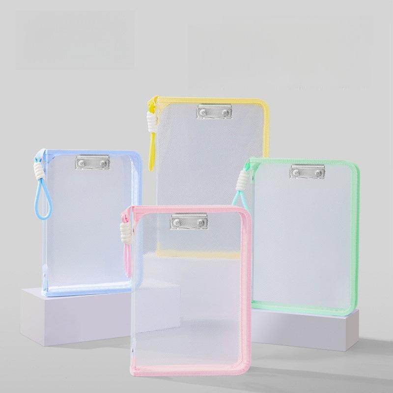 4Pcs Portable File Folder Case Transparent Handle Storage Organizer Bags A4 Zipper File Bag Candy Color Stationery Holder Supplies Holiday Gift Novel