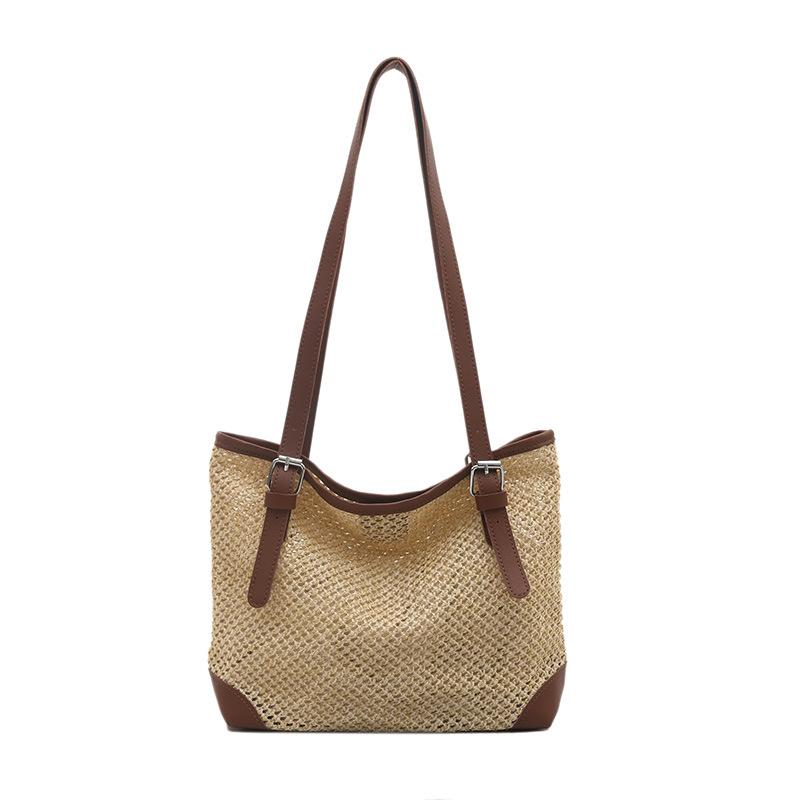 

Соломенная сумка большой вместимости женская 2025 лето новая нишевая плетеная сумка для отпуска модная сумка-тоут коричневый