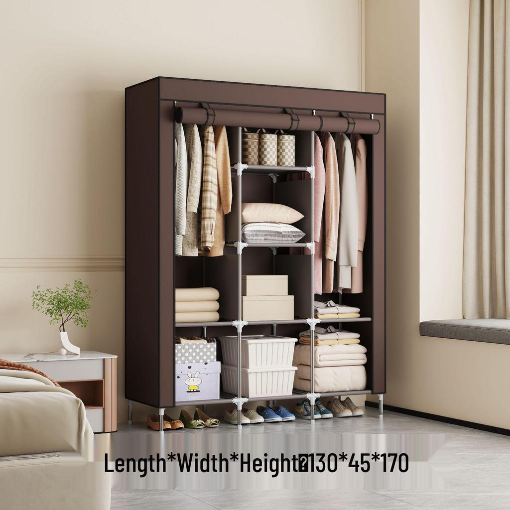 Multi-layer Non-woven Fabric Wardrobe with Dustproof Cover and Iron Pipe Frame