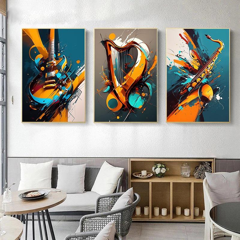 Musical Instruments Guitar Saxophone Piano Clarinet Abstract Posters Prints Canvas Painting Wall Picture for Living Room Decor