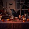 Terrifying Straw Doll Ornament Flexible Spring Base Halloween Raven Desk Doll  Ghost Festival