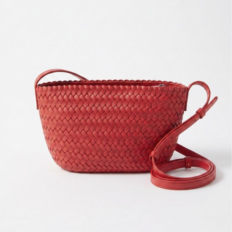 Handwoven Genuine Leather Crossbody Bag Women Casual Tote With Zip Small Square Shape