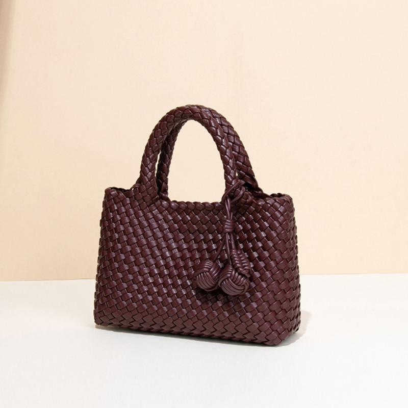 Hochwertige gewebte Taschen für Damen Tragetasche Korb Schultertasche Umhängetasche PU-Leder Handgewebte Geldbörse Sommer Strand Reise Handtasche