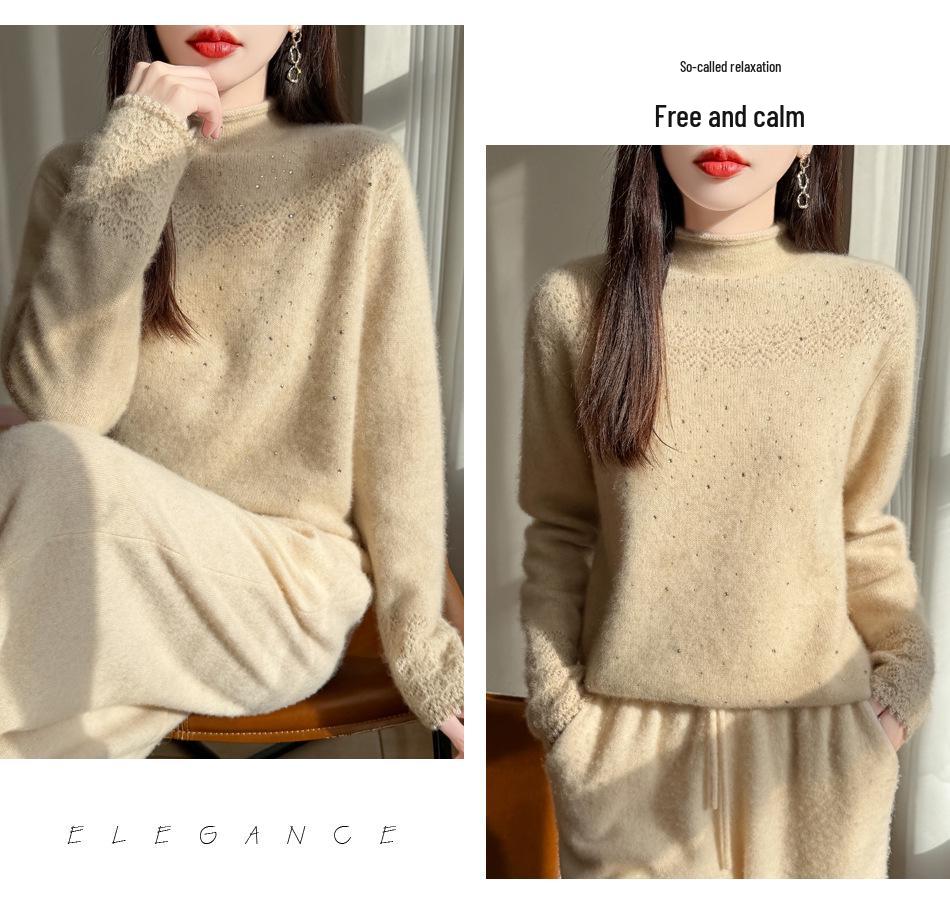 Women's Skin-Friendly Wool Knit Cardigan – Autumn/Winter Half-High Collar Sweater Coat for Commuting and Style