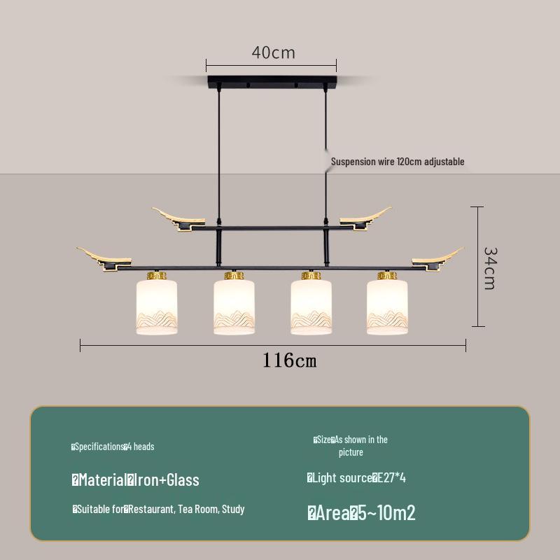 Modern Zen Dining Pendant Light: Pine-Inspired Multi-Head Strip Lamp for Tea Table or Study Desk