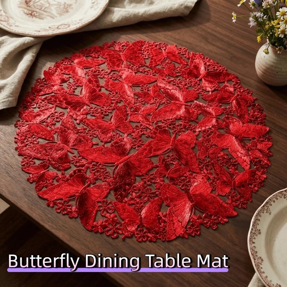 4PCS Round Butterfly Dining Table Mat Hollowed-Out Tableware Pads Heat-Insulating Mat  Dining Table