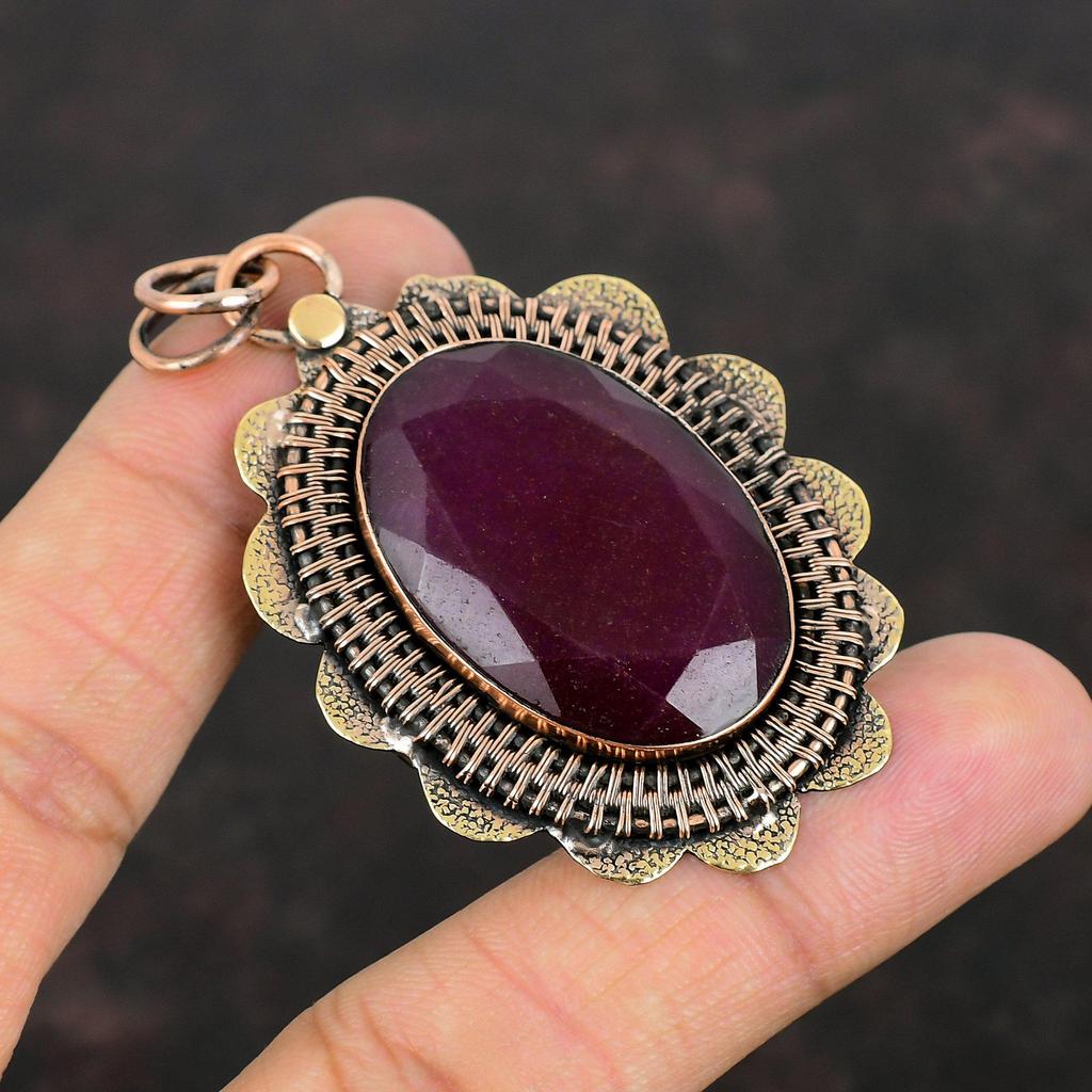 Faceted Kashmir Ruby Pendant Copper Pendant Original Gemstone Pendant Handmade Jewelry Dainty Pendant Beautiful Copper Jewelry Gifts For Him