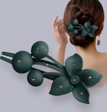 

Large hair clip, stylish flower hair clip, hair clip - dark green One Size