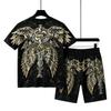 European and American Street Men's Short Sleeved T-shirt Shorts Set 3D Angel Wings Skull Print Men's and Women's Loose Casual Sports Suit