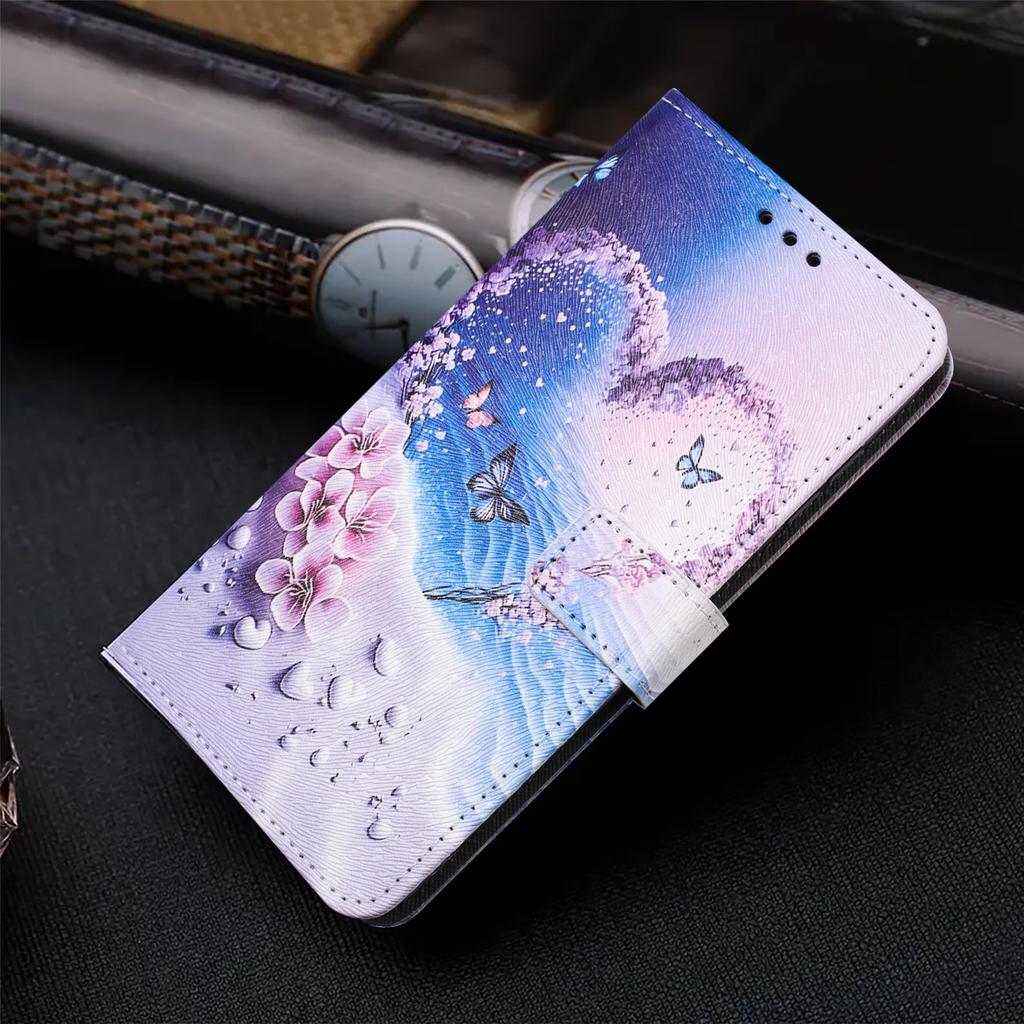 Beach Butterfly PU Leather Wallet Flip Photo Frame Book Case for iPhone Samsung Huawei Honor Xiaomi Redmi Oppo Infinix Tecno Google...