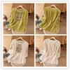 Women Summer Round Neck Three Quarter Sleeve Geometric Embroidery Casual Blouse