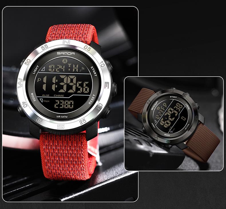 Sanda Sports Multifunctional Waterproof Pedometer Watch with Timer, Alarm, and Night Light
