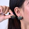 Vintage Shell Stainless Steel Gold Color Texture Stud Earrings For Women Enameled Blue White Black Beach Holiday Ocean Jewelry