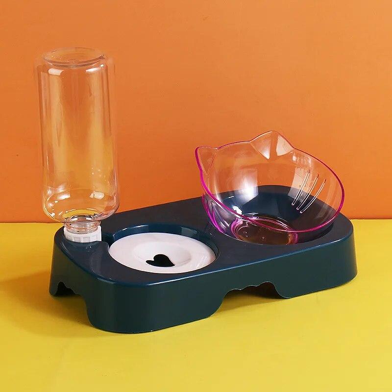 Pet Dog Bowl Automatic Feeder Cat Food Bowl with Water Fountain Bowl Drinking Raised Stand Dish Bowls Cat Food and Water Dush
