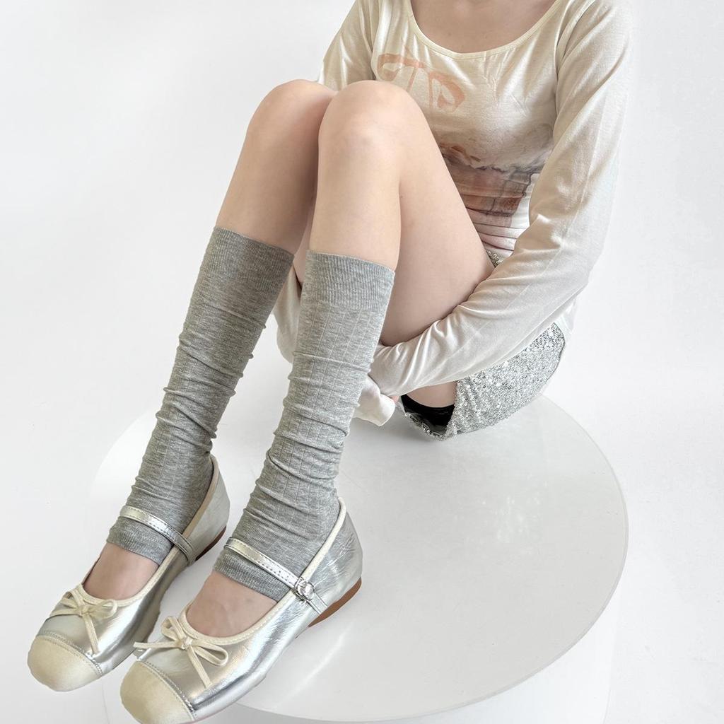 Women's Ballet-Style White Calf Socks: Sheer, Slouchy, Vertical Stripe, Versatile Summer Wear