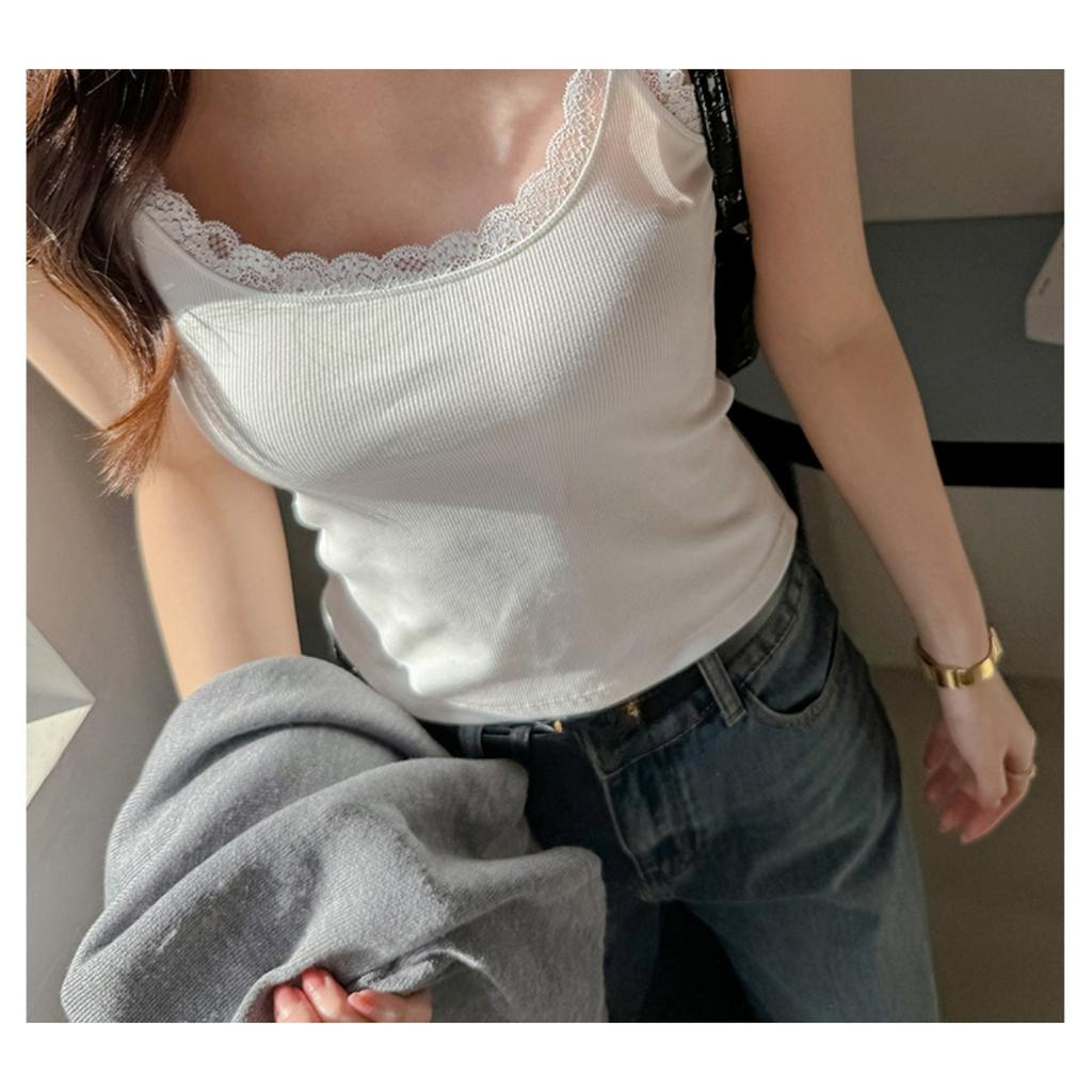 Camisola Pequeña de Encaje de Cien Hilos con Tirantes, Camiseta Interior Femenina Sexy Delgada Diseño de Chica Caliente Sentido de Tops