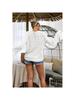 Women's Boho Off Shoulder Crochet Knit Crop Top V Neck Bell Sleeve Ruched Sweater