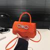 PU Leather Alligator Pattern Small Square Handbag Bow Design Women's Solid Color Fashion Shoulder Crossbody Bag AVE