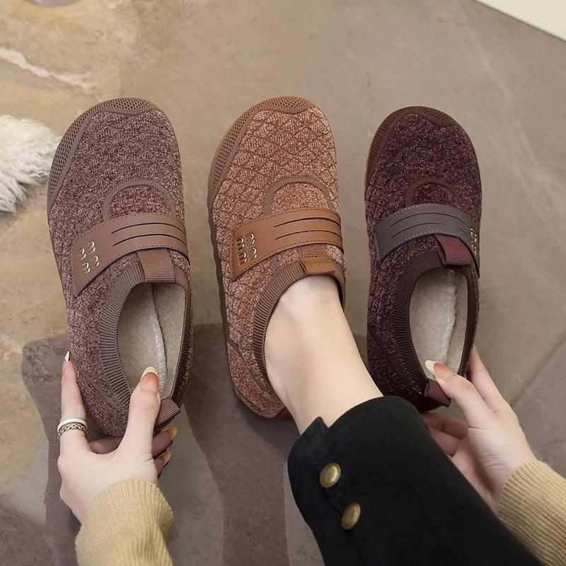 Women's New Winter Velvet Thickened Warm Women's Cotton Shoes Soft Soles Comfortable Shallow Mouth One Pedal Mother Shoes Women