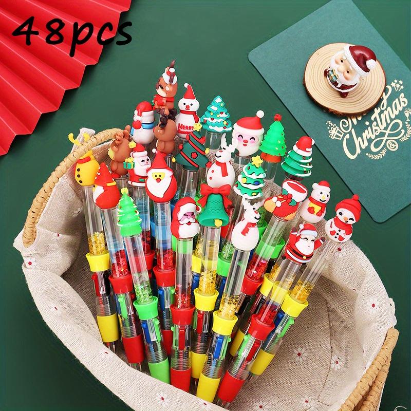 48Pcs Christmas Sand Four-color Ballpoint Pen Multicolor Pens 4 in1 Kawaii Animal Party Ballpoint Pens for Birthdays Parties Cute Gifts 0.7mm