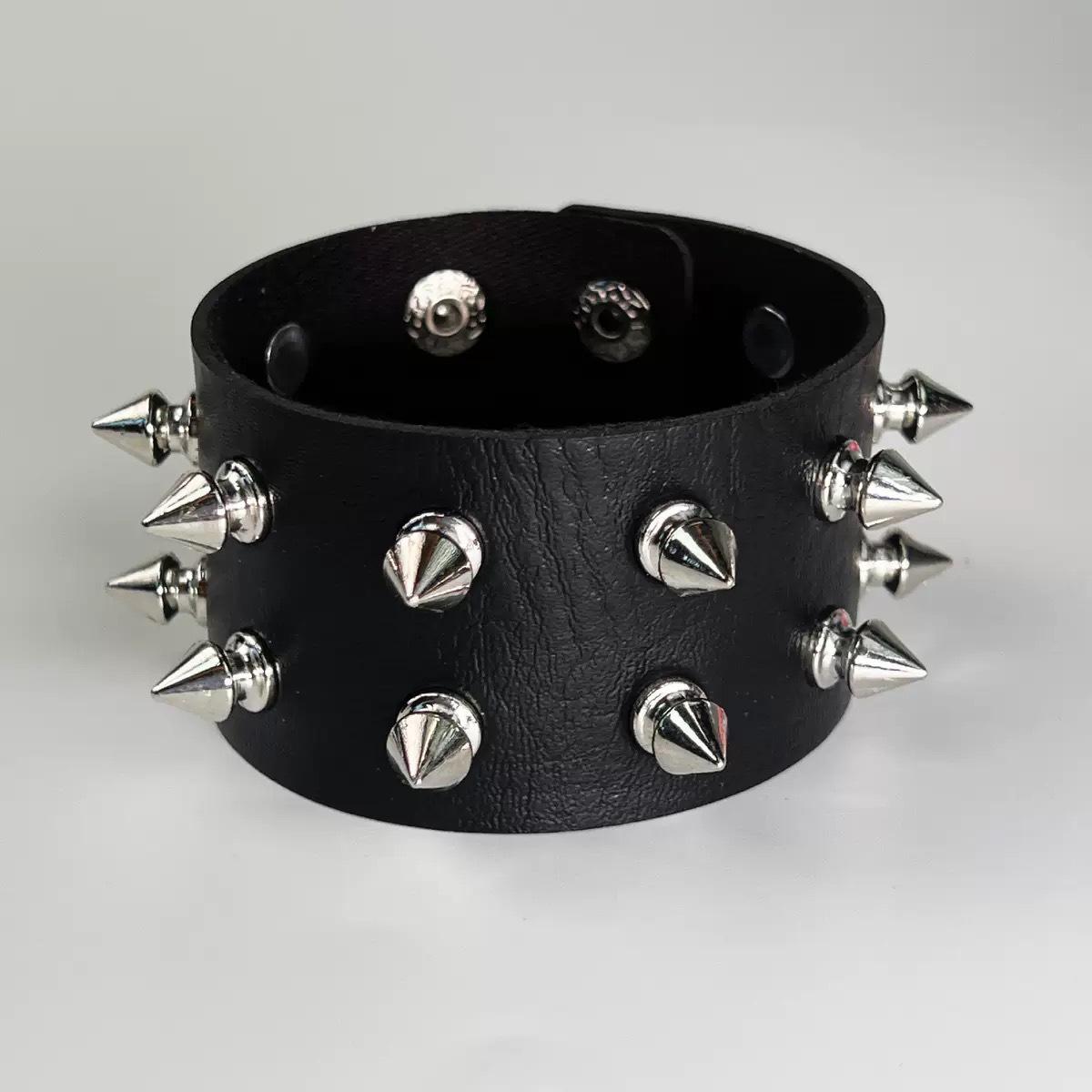 Herren Punk Rock Nieten Nieten Mehrschichtiges PU-Leder Armband Armreif black